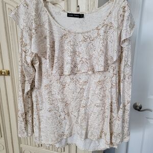 Expressions Cream and Tan Ruffle Long-Sleeve Top